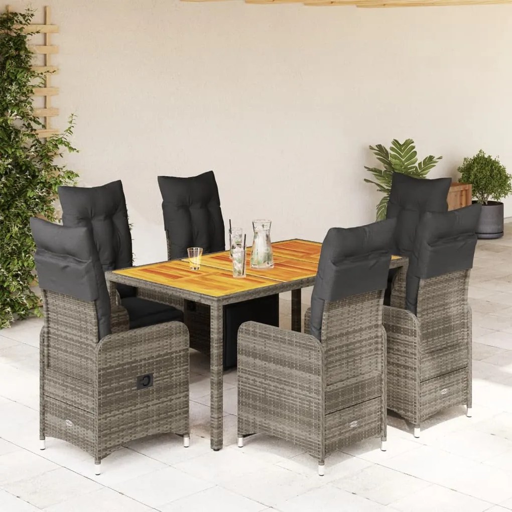 3277160 vidaXL Set bistro de grădină cu perne, 7 piese, gri, poliratan