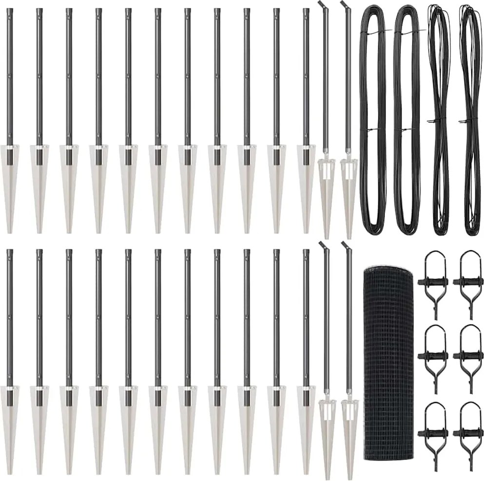 vidaXL Stâlp de gard. Gri 50 x 0,4 m (plasă 12 x 12 mm) Oțel și PVC