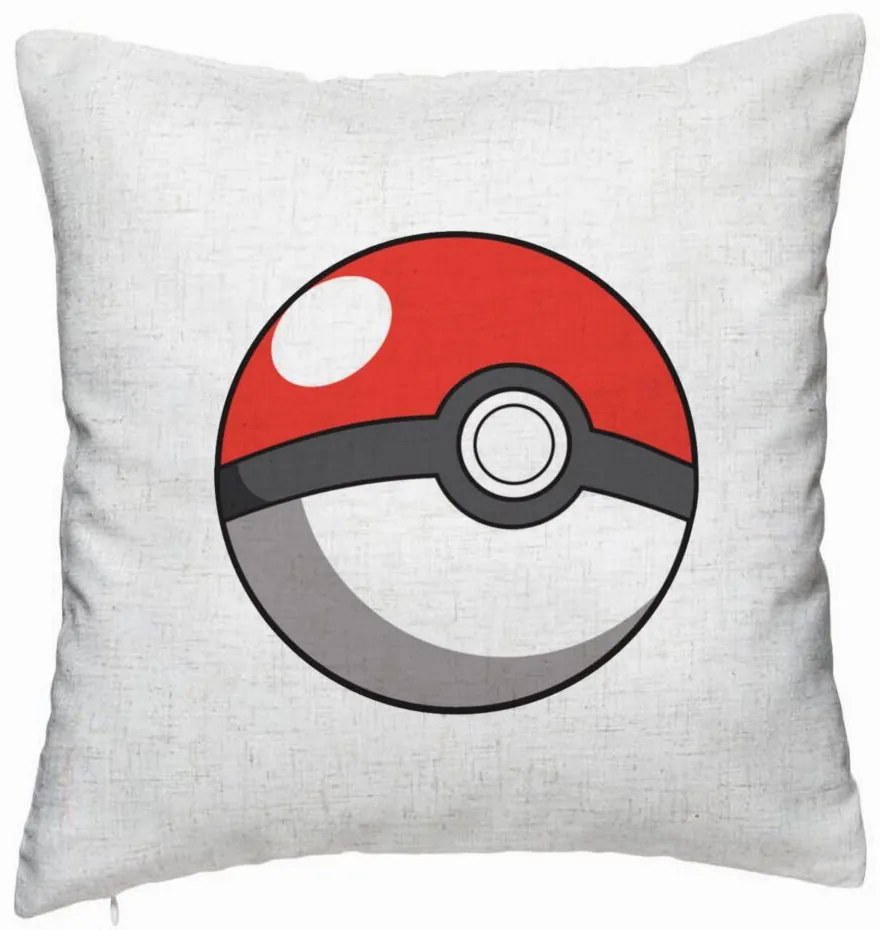 Perna Decorativa, Model copii Pokeball, 40x40 cm, Alb Murdar, Husa Detasabila, Burduf