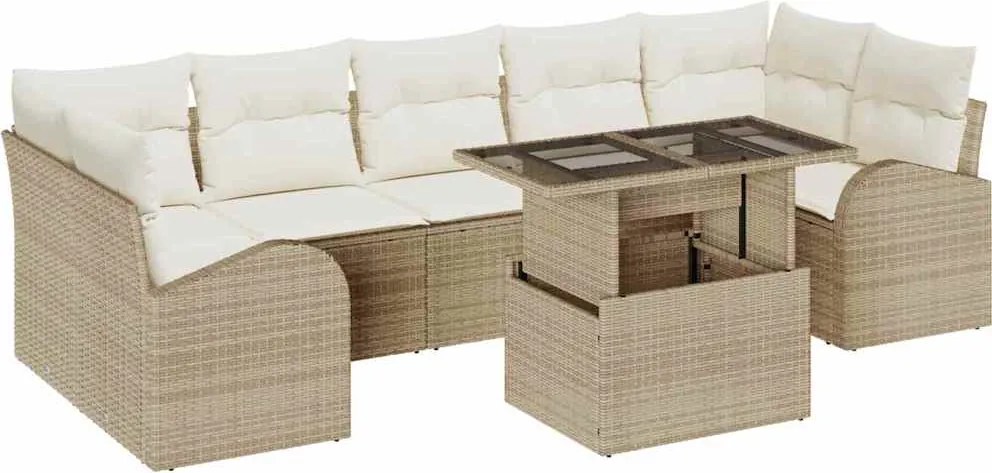 vidaXL Set de canapele pentru grădină cu pernă 8 pcs Bej Rattan poli