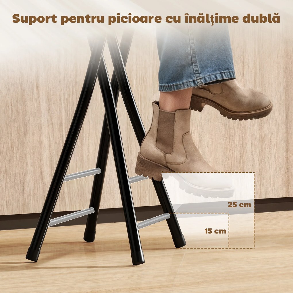 HOMCOM Set 2 Scaune de Bar Pliabile, Scaune de Bucătărie Înalte Rotunde cu 2 Suporturi pentru Picioare, Structură din Lemn și Oțel, Scaune de Bar, pentru Insulă, Negru | Aosom Romania