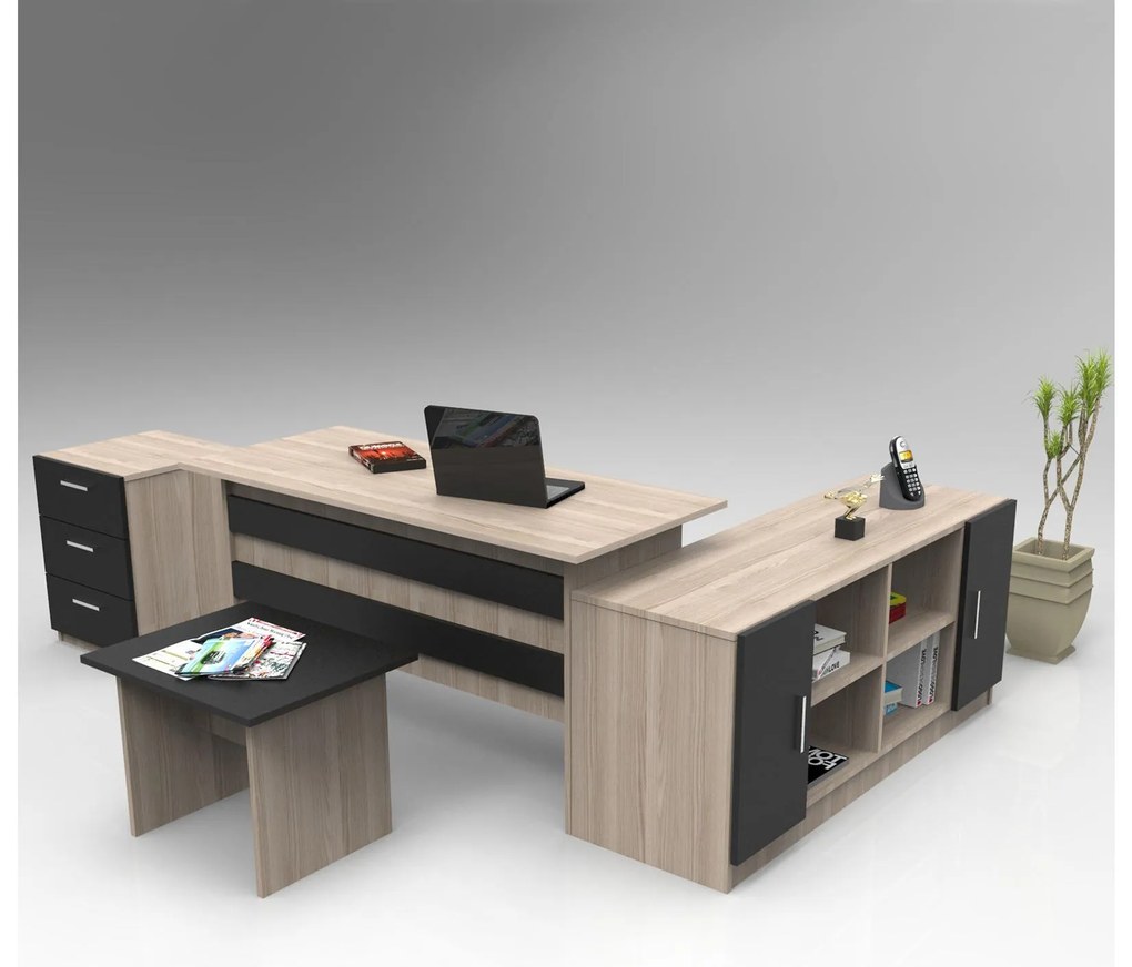 Set mobilier birou Volgenzo 13 (Stejar + negru). 1107159