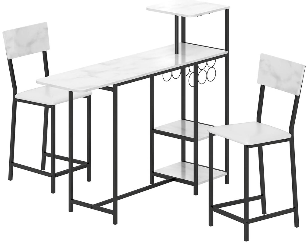 HOMCOM Set de masă de bar cu taburete, abatere pliabilă, casete pentru vin, suport pahare, rafturi și suporturi pentru picioare, alb | Aosom Romania