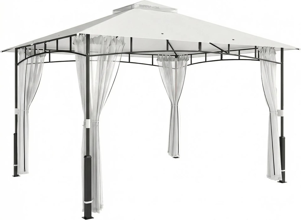 Outsunny Pavilion, 3x3,6 m rezistent la apă Stabil pavilion de grădină cu plasă anti-țânțari, acoperiș dublu, pentru grădină, terasă, Negru | Aosom Romania