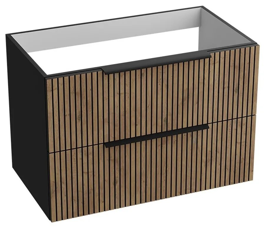 Dulap baza suspendat Rune Ivar 2 sertare 80 cm finisaj negru-lemn mat