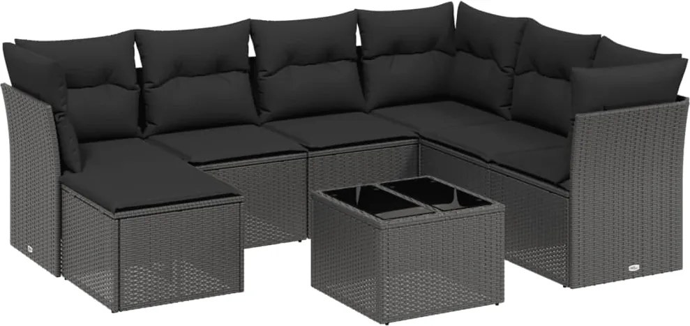 vidaXL Set mobilier de grădină cu perne, 8 piese, negru, poliratan
