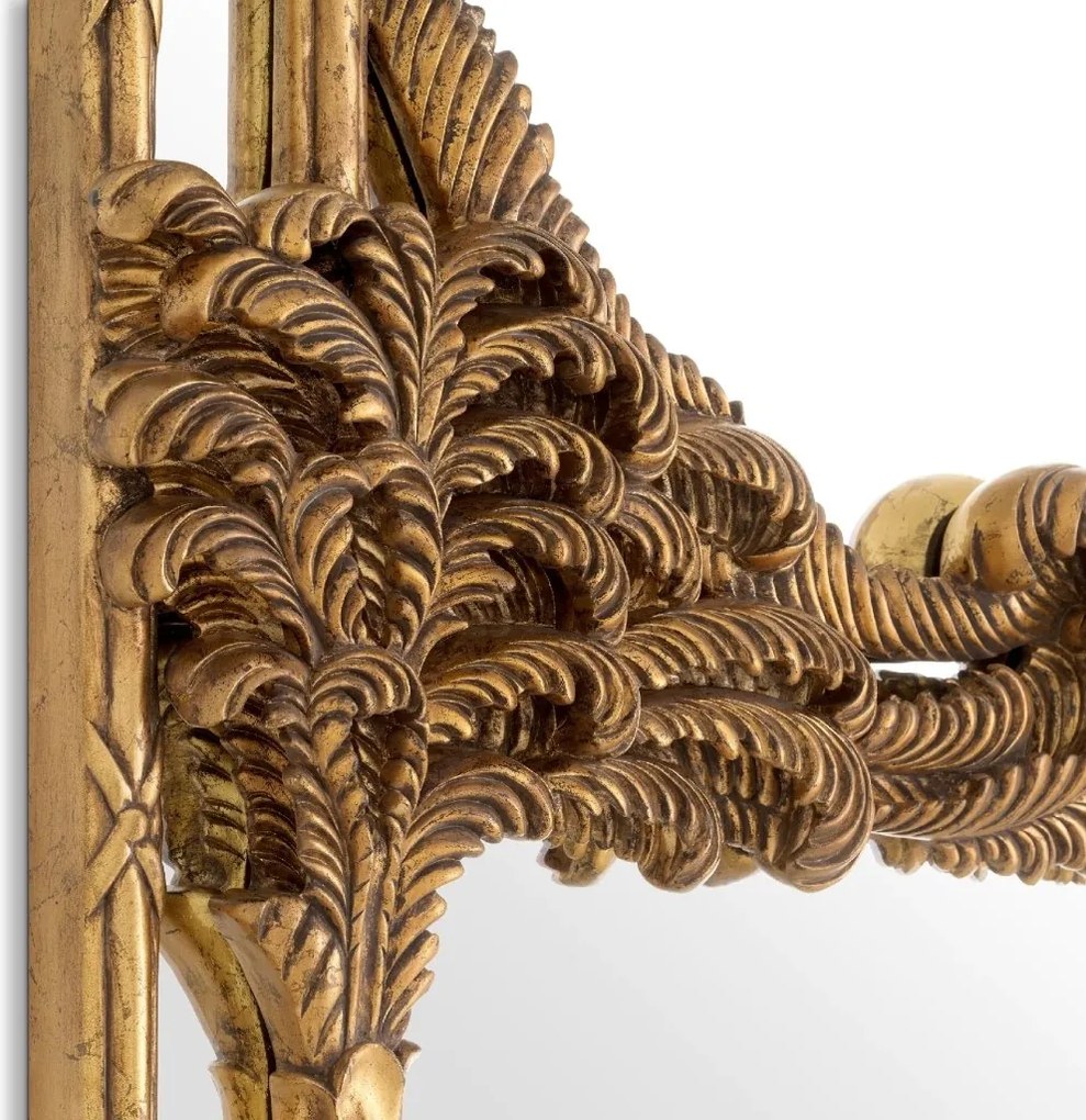 Oglinda design LUX din lemn de mahon sculptat manual Le Royal, auriu antic