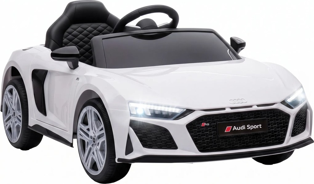 AIYAPLAY Mașină Electrică pentru Copii 12 V Audi R8 Spyder, 3+ Ani, 3-5 km/h, 2 Motoare și Telecomandă, Albă | Aosom Romania