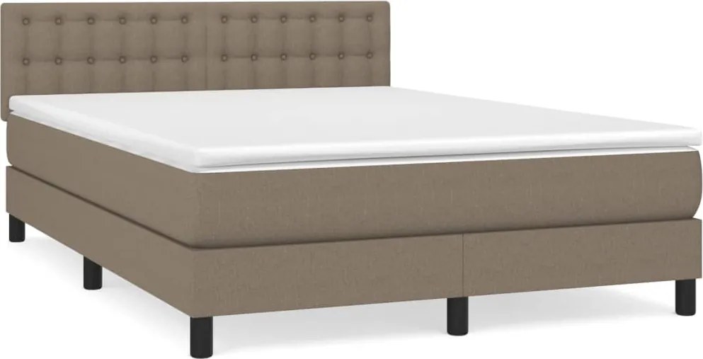 vidaXL Pat box spring cu saltea, gri taupe, 140x200 cm, textil