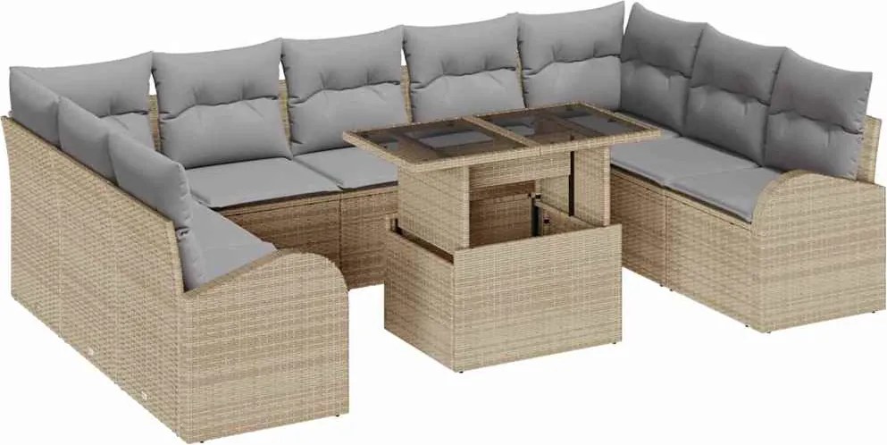 vidaXL Set de canapele pentru grădină cu pernă 10 pcs Bej Rattan poli