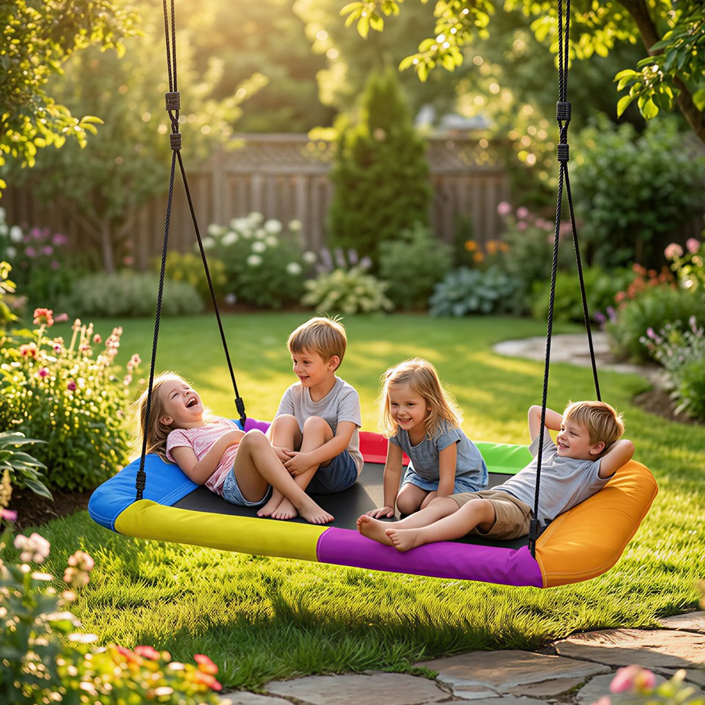 AIYAPLAY Leagăn-nid reglabil pe înălțime, leagăn suspendat până la 300kg cu corzi reglabile pentru 3-8 ani 148x77x180 cm, multicolor | Aosom Romania