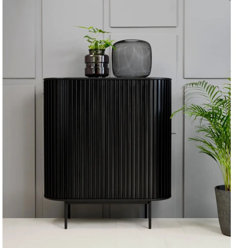 Dulap negru cu aspect de lemn de stejar 125x110 cm Siena – Unique Furniture