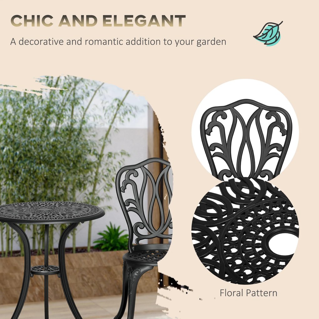 Outsunny Set de Grădină Exterior, Masă Rotundă și Scaune din Aluminiu, Masă de Bistrou cu Orificiu pentru Umbrelă, Mobilier pentru Terasă, Grădini, Verande, Balcoane, Lângă Piscină – Negru | Aosom Romania