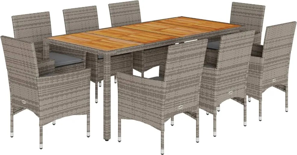 vidaXL Set mobilier grădină cu perne 9 piese gri poliratan/lemn acacia