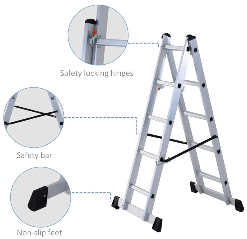 Schela cu scara dubla aluminiu  5 trepte 3 moduri utilizare 140 cm