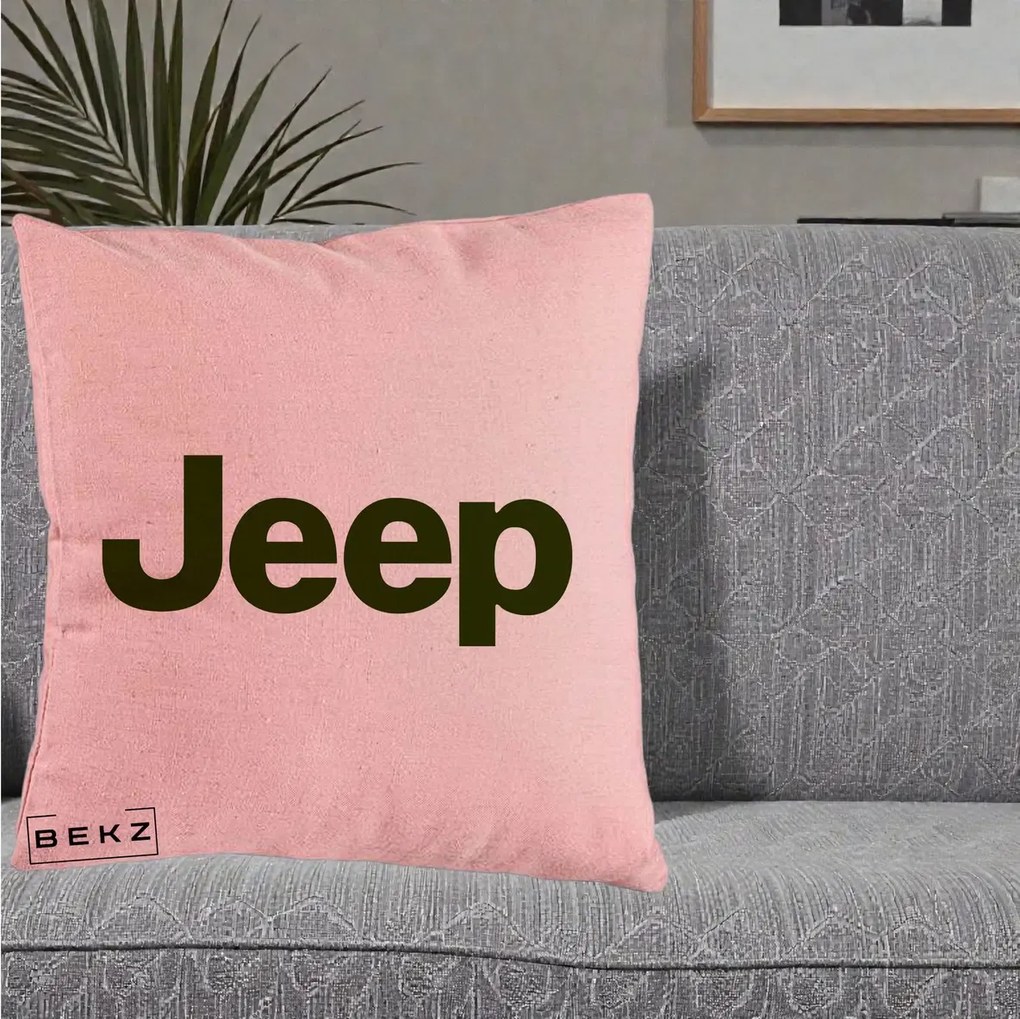 Perna Personalizata cu emblema Jeep, 40x40 cm, Roz, Husa Detasabila, Perna Inclusa, BEKZ®