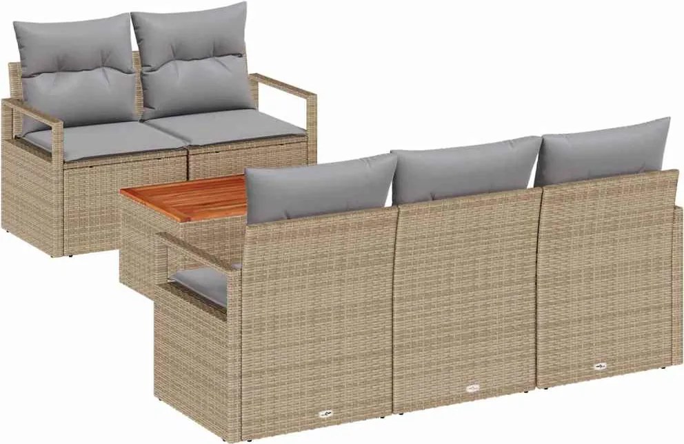 vidaXL Set de canapele pentru grădină cu pernă 6 pcs Bej poliratan