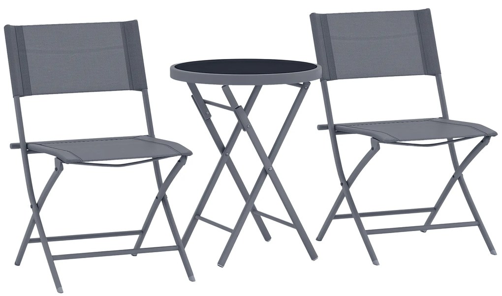 Outsunny Set de bistrou 3 piese pliabil din metal, 2 scaune și 1 masă rotundă, set de grădină exterior pentru 2 persoane, gri | Aosom Romania