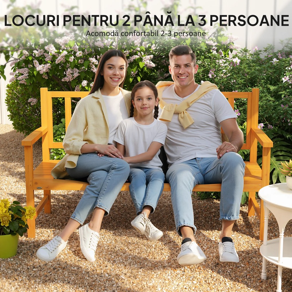 Outsunny Bancă de Grădină pentru 2-3 Persoane din Lemn de Pin, Bancă de Exterior cu Măsuță Rabatabilă și Brațe, pentru Balcon și Terasă, 153x56x91 cm, Maro Deschis | Aosom Romania