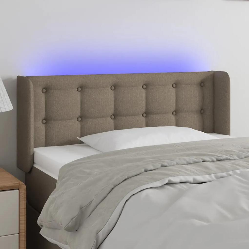3123664 vidaXL Tăblie de pat cu LED, gri taupe, 103x16x78/88 cm, textil