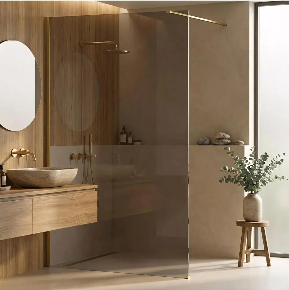 Paravan de dus fumuriu Rea Flexi Brown 130 cm auriu periat