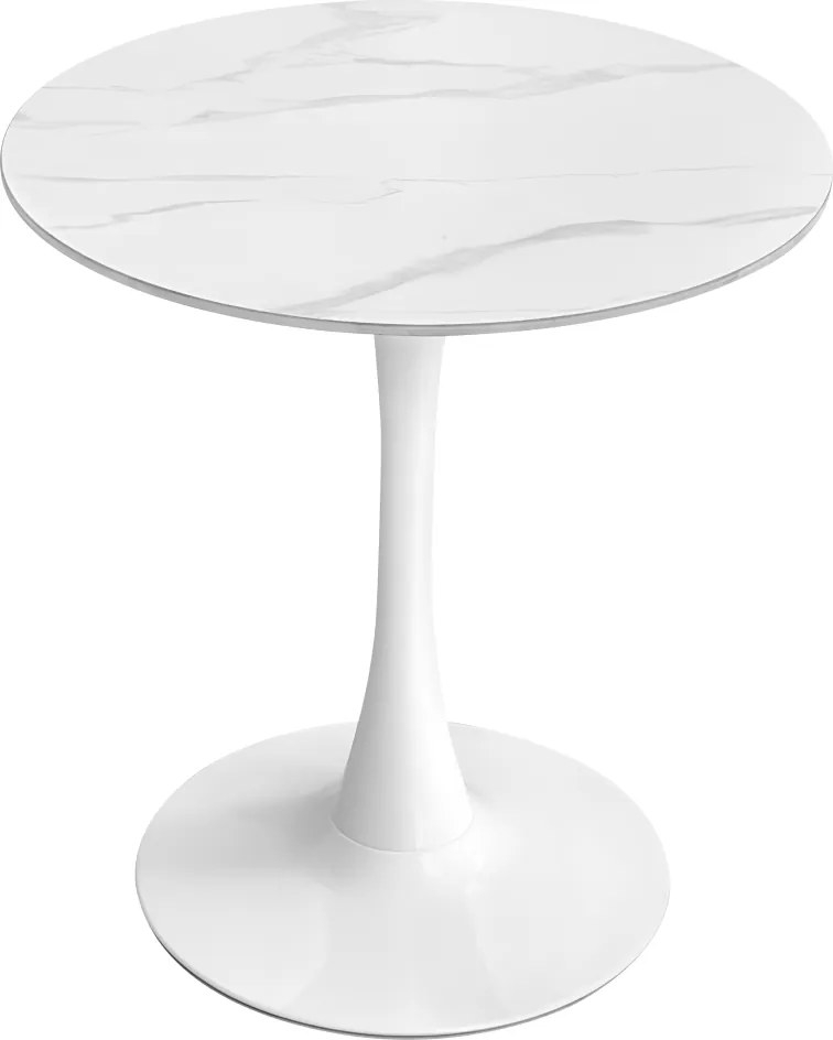 Masă de sufragerie, marmură deschisă/alb, diametru 80 cm, LORIAN
