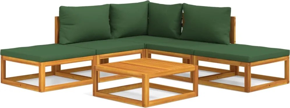 vidaXL Set mobilier de grădină cu perne verzi, 6 piese, lemn masiv