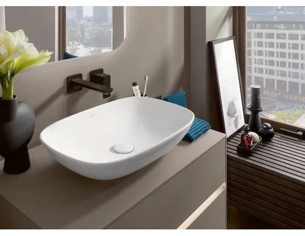 Lavoar pe blat, Villeroy&amp;Boch Loop&amp;Friends, material TitanCeram, 56x38cm, fara preaplin, Alb Alpin, 4A490101