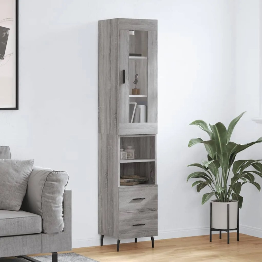 vidaXL Dulap înalt, gri sonoma, 34,5x34x180 cm, lemn prelucrat