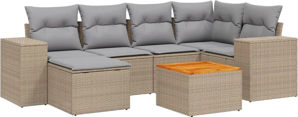 vidaXL Set canapele de grădină, 7 piese, cu perne, bej, poliratan