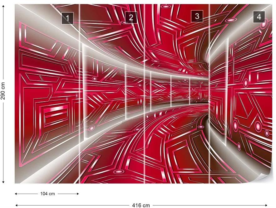 Fototapet GLIX - 3D Tech Tunnel Red + adeziv GRATUIT Tapet nețesute  - 416x290 cm