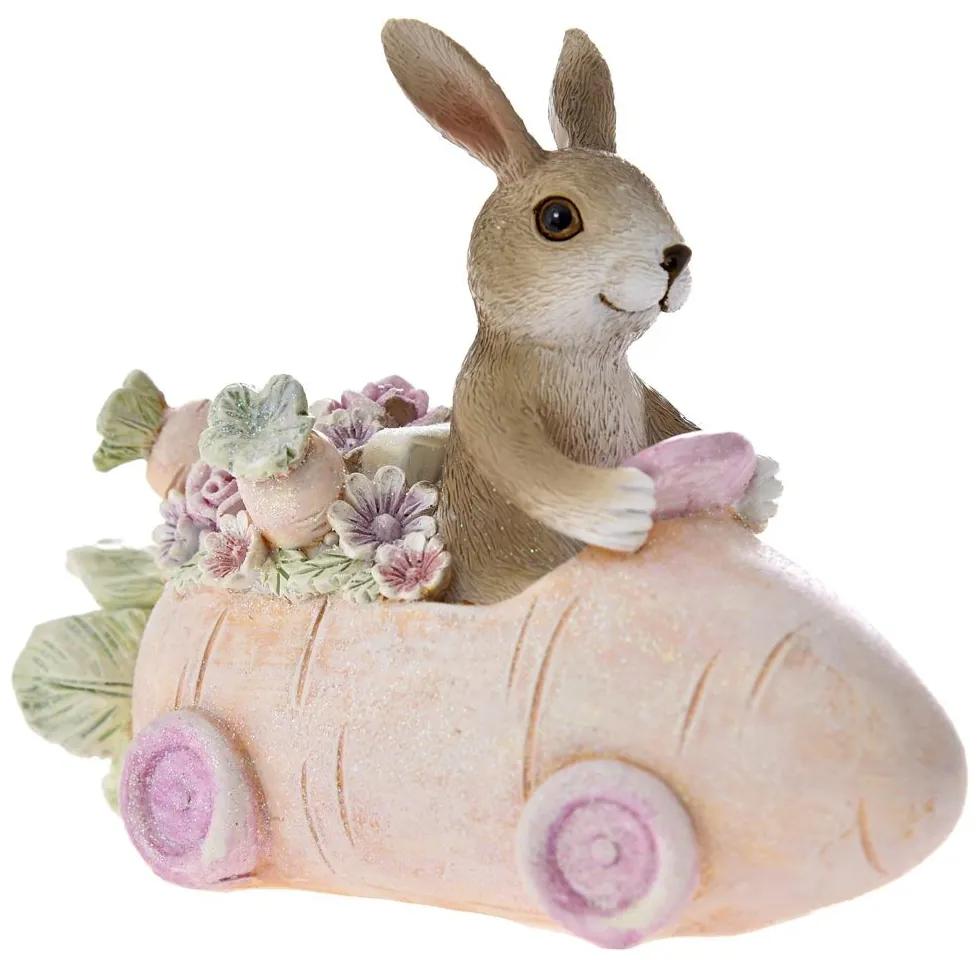 Figurina Rabbit in Pink Car din rasina 14 cm x 11 cm