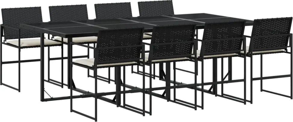 vidaXL Set mobilier de grădină cu perne, 9 piese, negru, poliratan