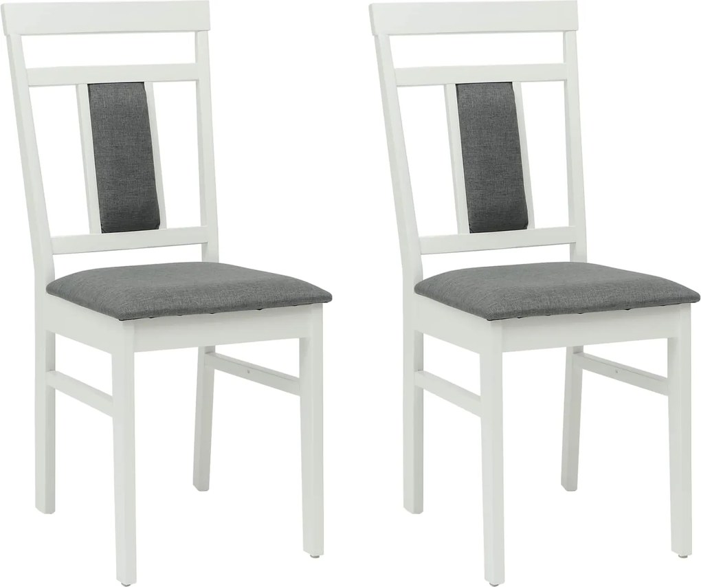 vidaXL Scaun de sufragerie 2 pcs Alb și gri Lemn Solid de Cauciuc