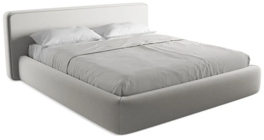 Pat matrimonial gri deschis tapițat cu spațiu de depozitare cu somieră 180x200 cm Kiana – Makamii