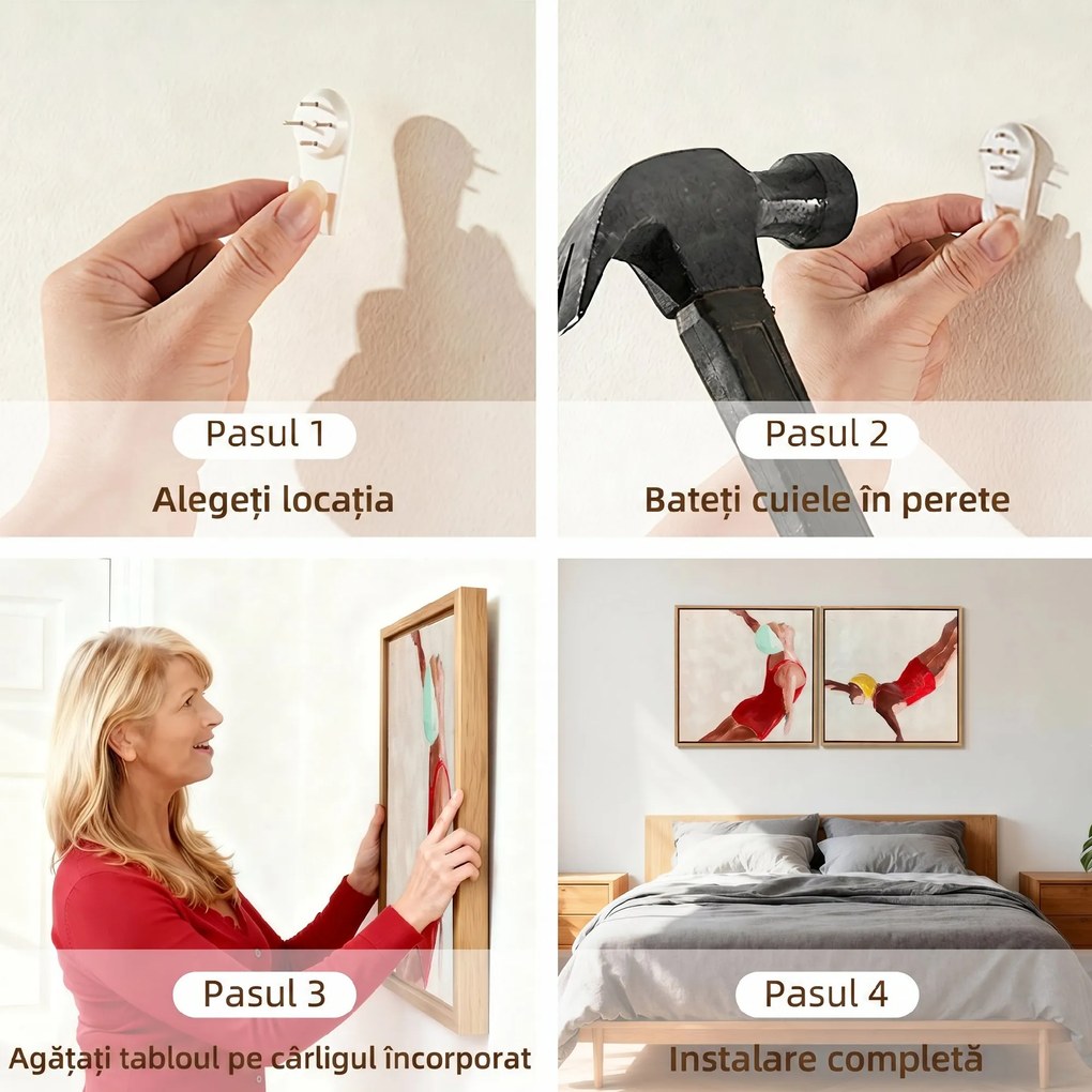 HOMCOM Set de 2 Tablouri pe Pânză, Artă Murală Modernă, Imprimare Artistică de Perete pentru Sufragerie și Salon cu Cârlige Incluse, 40x40 cm | Aosom Romania