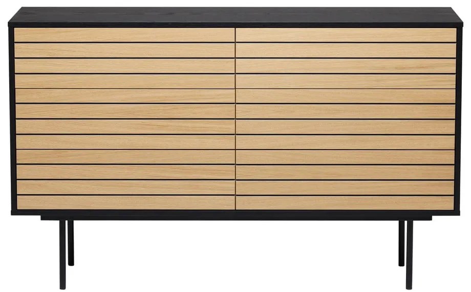 Comodă neagră/în culoare naturală joasă cu aspect de lemn de stejar 140x84 cm Stripe – Woodman