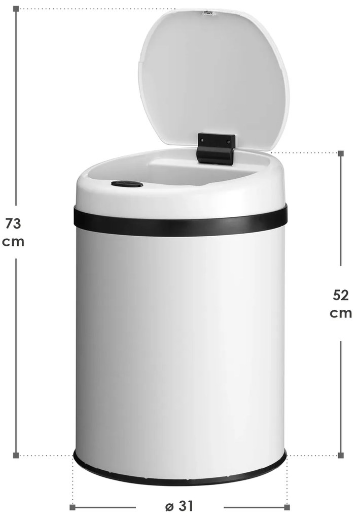 Coș de gunoi rotund cu senzor - 30 L - alb