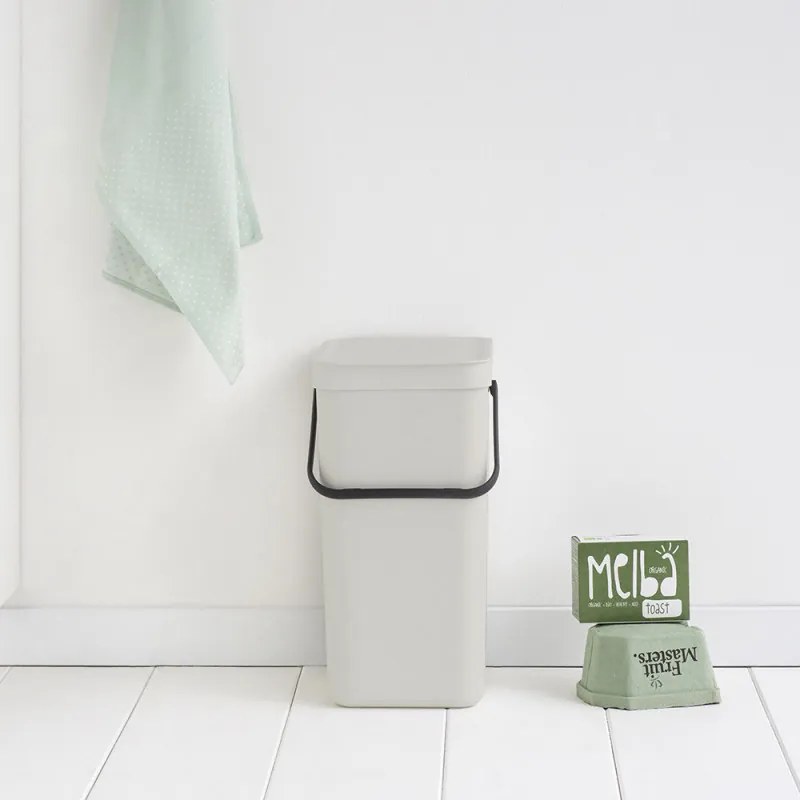 Cos de gunoi colectare selectiva Brabantia Sort&Go 1005516, 16 L, Maner, Montabil pe perete, Gri deschis