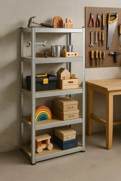 Raft metalic stabil pentru depozitare. Model cu 5 nivele 180x90x40