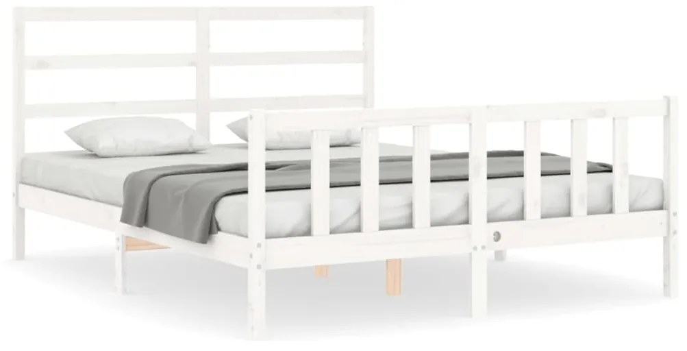 3191917 vidaXL Cadru de pat cu tăblie, alb, 160x200 cm, lemn masiv