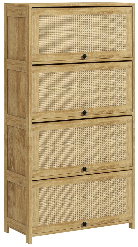HOMCOM Dulap Boho pentru Bucătărie, Unitate de Depozitare din Ratan cu 4 Uși Rabatabile, Design Natural | Aosom Romania