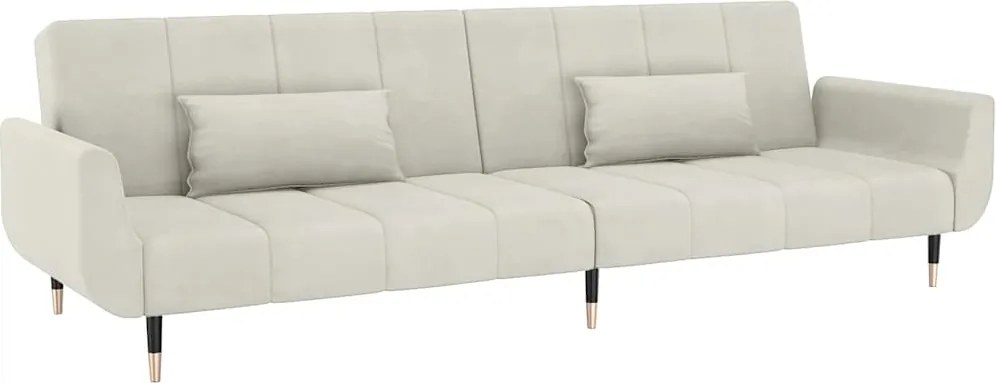 vidaXL Canapea extensibilă cu 2 locuri, 2 perne, crem, catifea