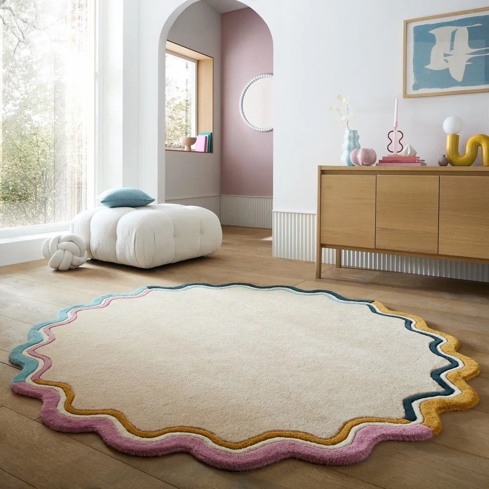 Covor în culoare naturală țesut manual rotund din lână ø 180 cm Leo Scallop – Flair Rugs