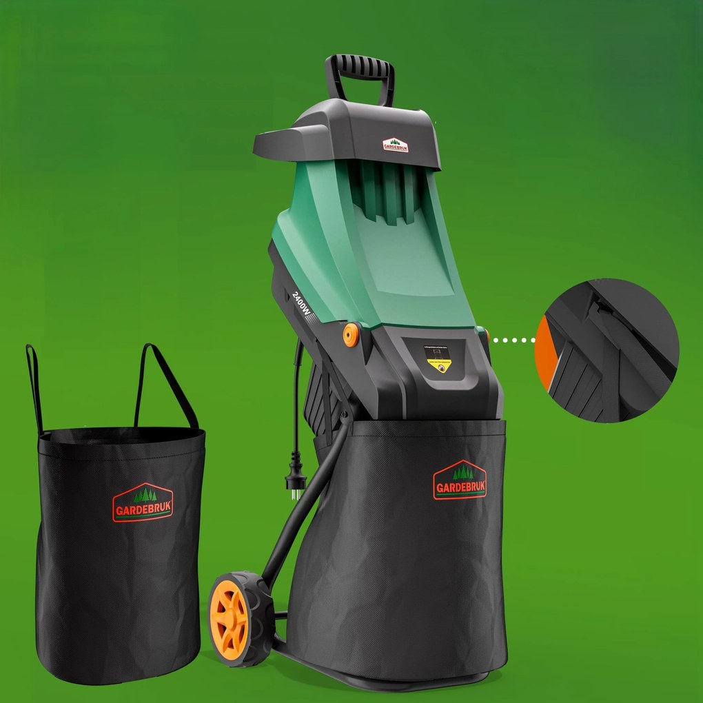 Tocător de crengi pentru grădină VAVRO, 2400W, 50l, negru/verde Gardebruk
