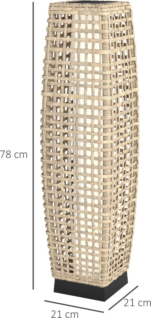 Outsunny Lampă solară de grădină din ratan sintetic cu LED și pornire/oprire automată 21x21x78 cm Natural | Aosom Romania