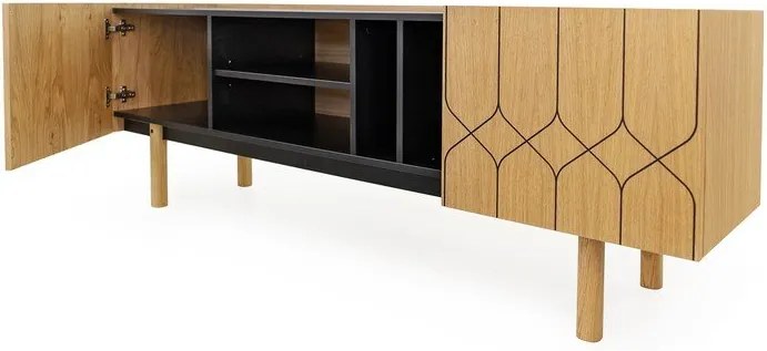 Masă TV neagră/în culoare naturală cu aspect de lemn de stejar 175x60 cm Porto – Woodman