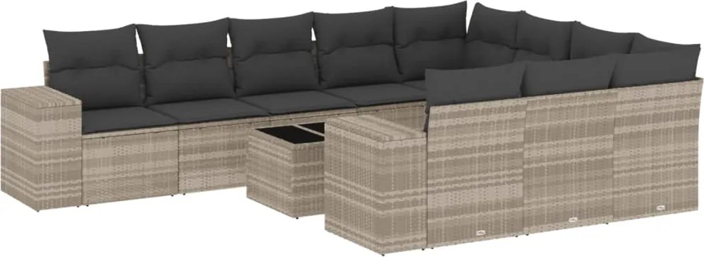 vidaXL Set canapele de grădină cu perne, 11 piese, gri, poliratan