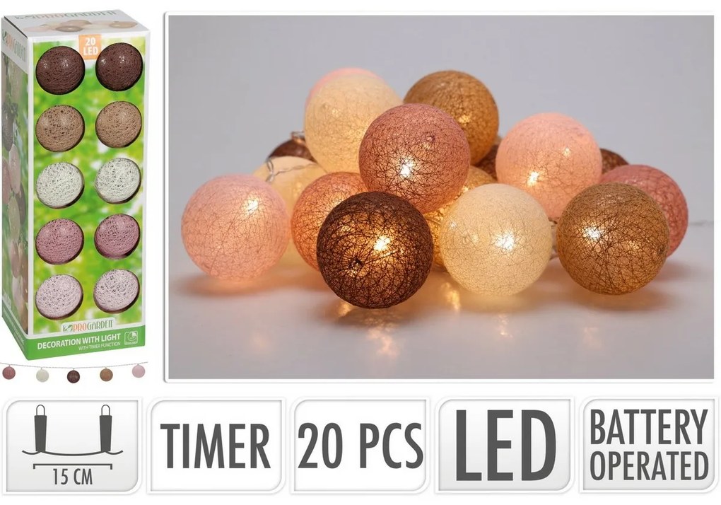 Instalație luminoasă Nancy 150 cm, 20 LED bile,albă caldă, temporizator, baterie
