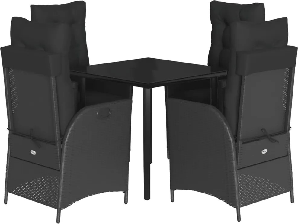vidaXL Set mobilier de grădină cu perne, 5 piese, negru, poliratan